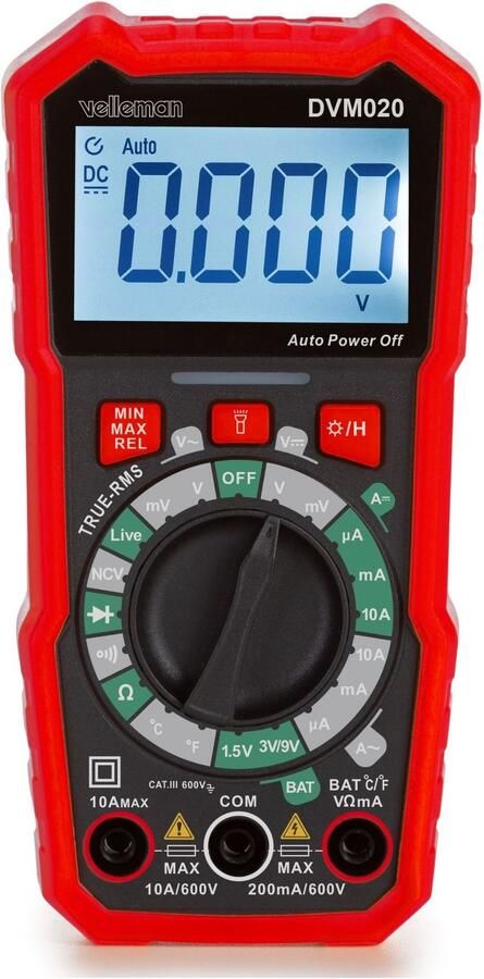 Velleman Universele robuuste true RMS digitale multimeter CAT III 600 V 8 functies