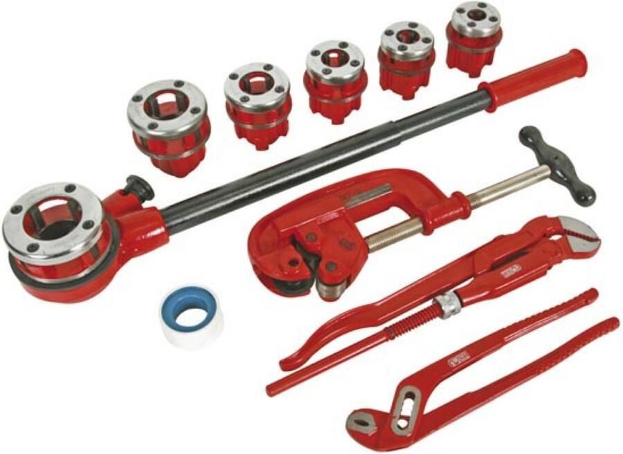 Velleman Draadsnijset 12-delig 1 4" 3 8" 1 2" 3 4" 1" 1 4" ratelsleutel buistang buissnijder waterpomptang afdichtigst