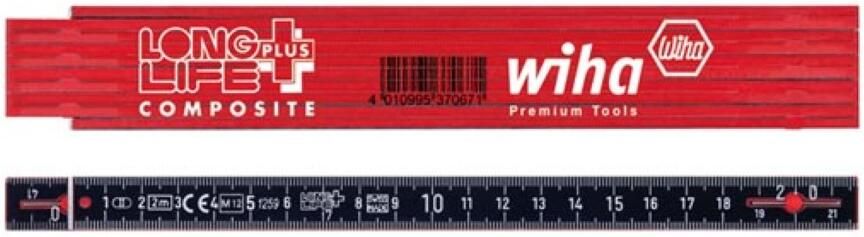 Velleman Wiha Duimstok LongLife Plus Composite 2 m metrisch 10 delen (37067) rood zwart