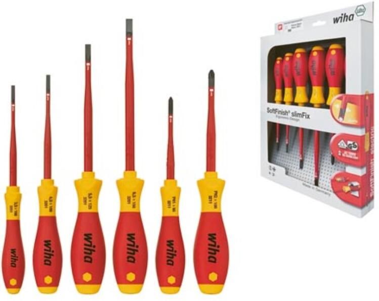 Velleman Wiha Schroevendraaierset SoftFinish electric slimFix sleufkop Phillips 6-delig (35389)