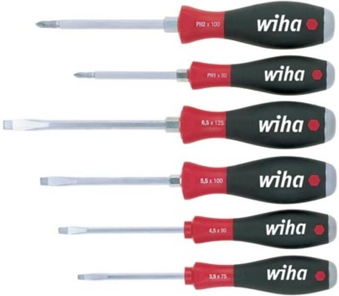 Velleman Wiha Schroevendraaierset SoftFinish sleufkop  Phillips 6-delig met doorgaande zeskantschacht en massieve stalen kap (21250)