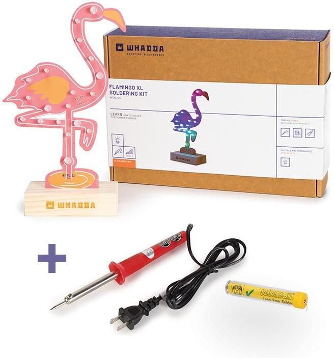 Velleman XL flamingo soldeerset promoset met gratis soldeerbout en soldeertin educatief en creatief doe-het-zelf elektronicaproject VS-versie