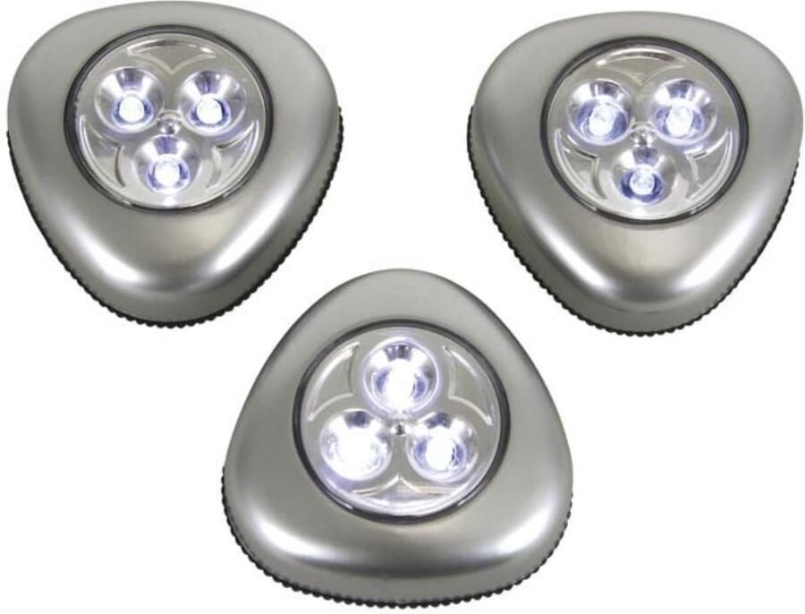 Velleman Zelfklevende ledlampen set van 3 stuks met eenvoudige aan uit-drukknop 3 alkalinebatterijen 3 leds per lichtje draadloos f