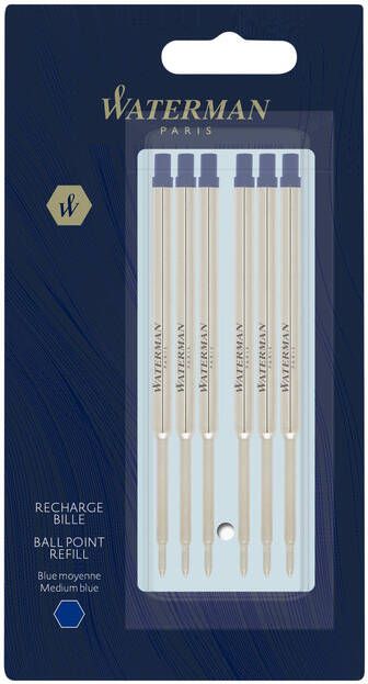 Waterman Balpenvulling blauw medium blister Ã  6 stuks