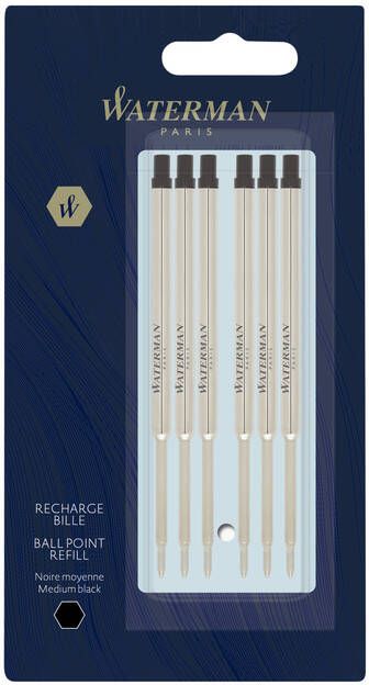 Waterman Balpenvulling zwart medium blister Ã  6 stuks