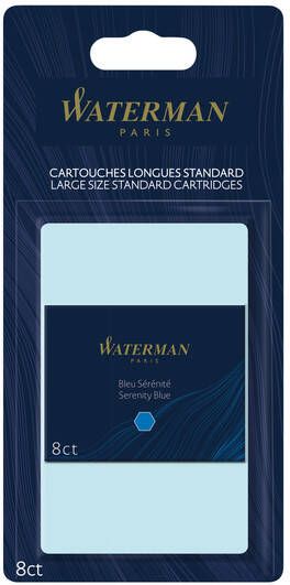 Waterman inktpatronen Standard Long blauw (Serenity) blister van 8 stuks