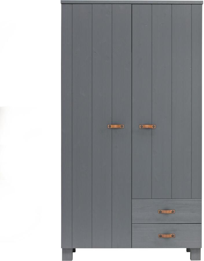 WOOOD DENNIS KAST LADEN LEREN GREEP GRENEN STEEL GREY [fsc]