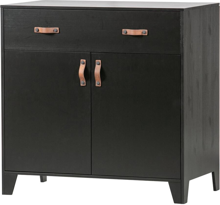 WOOOD Opbergkast Dian 1 Lade + 2 Deuren Grenen Diep Zwart [Fsc]