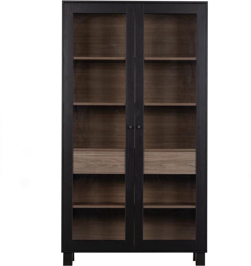 WOOOD Vitrinekast Goos 2-Drs Grenen Zwart Walnoot [Fsc]