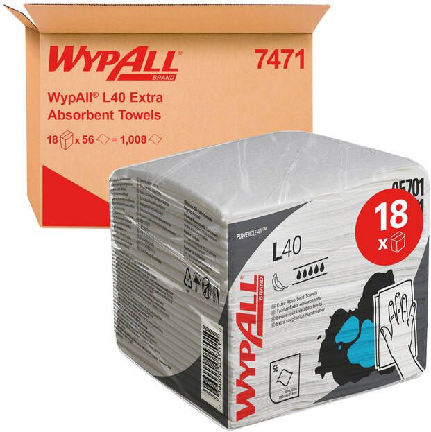 WypAll Reinigingsdoek L40 1-laags 18x56 vel wit 7471