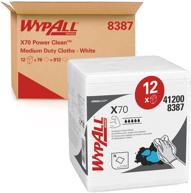 WypAll Poetsdoek X70 PowerClean 421x375mm 12x76vel wit 8387