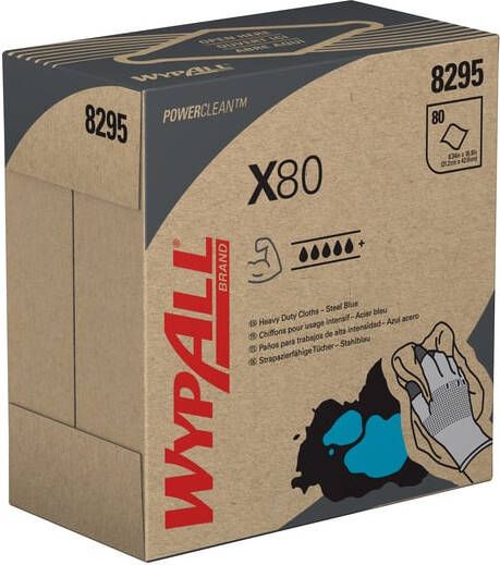 Wypall Poetsdoek X80 Powerclean 426x212mm 80vel dispenserdoos blauw 8295