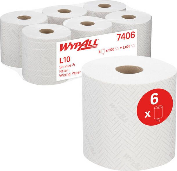 Wypall Poetsrol L10 1-laags 18 3cmx190m wit 6 rollen Ã  500 vel 7406