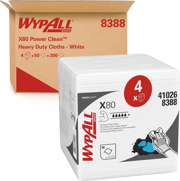 Wypall Poetsdoek X80 PowerClean 305x317mm 4x50vel wit 8388