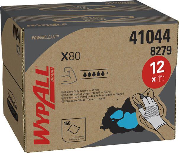 Wypall Poetsdoek X80 PowerClean 426x281mm 160vel dispenserdoos wit 8279