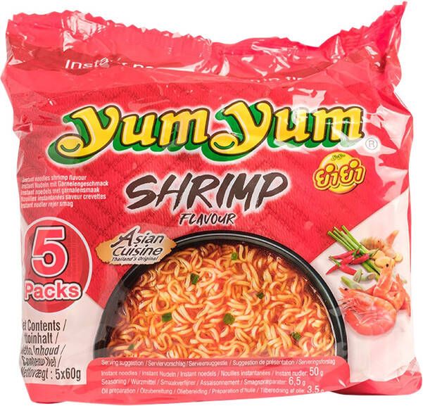 Yum Noodles garnaal bami 5-pack 5x60gr