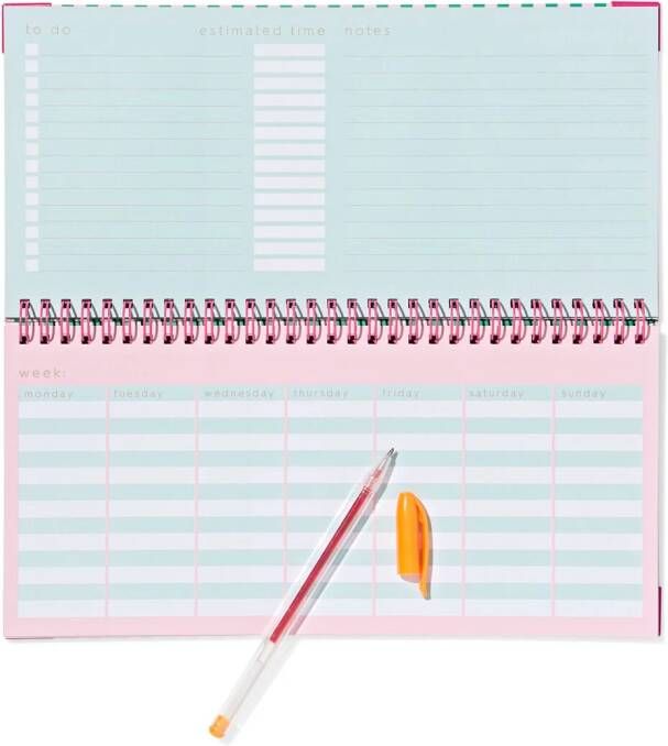 051 Weekplanner 27x14cm Groen-roze