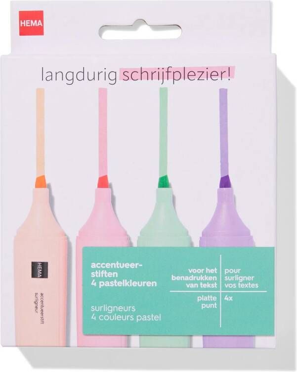 HEMA Accentueerstiften Pastelkleuren 4 Stuks
