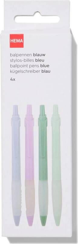 HEMA Balpennen Blauw Met Rubber 4 Stuks