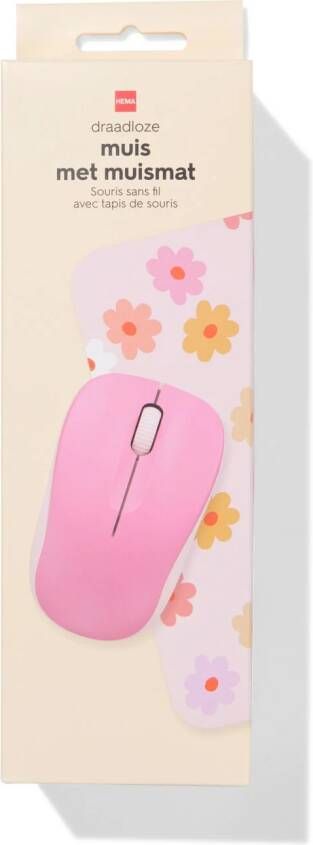 HEMA Draadloze Muis En Muismat Bloemen Roze