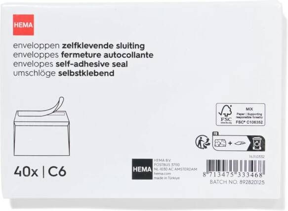 HEMA Enveloppen C6 40 Stuks (wit)