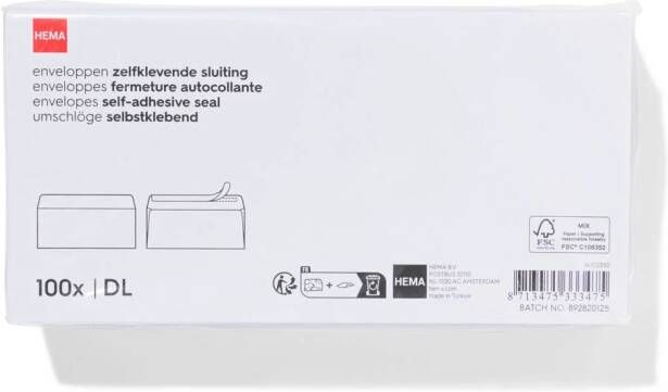 HEMA Enveloppen DL 100 Stuks (wit)