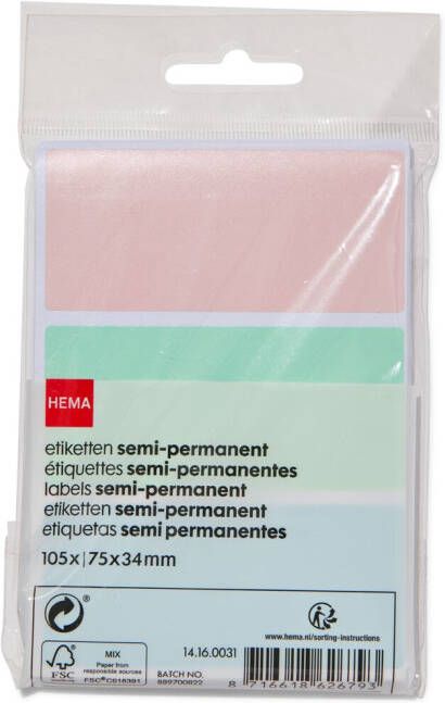 HEMA Etiketten 7.5x3.4 Pastel 105 Stuks