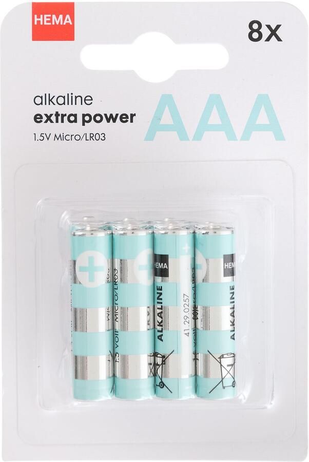 HEMA AAA alkaline extra power batterijen 8 stuks