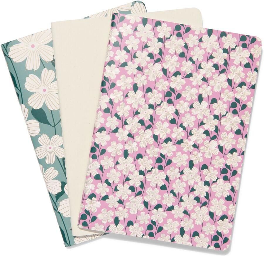 HEMA Schrift A5 gelinieerd bloemen 3 stuks (multi)