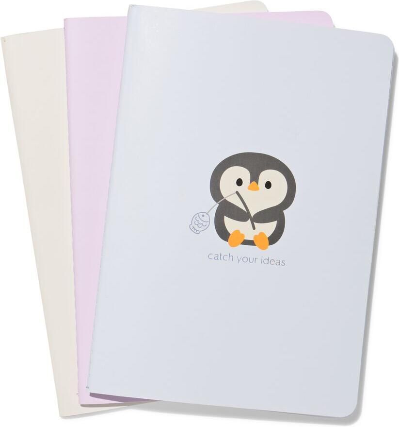 HEMA Schrift A5 gelinieerd pinguïn- 3 stuks (multicolor)