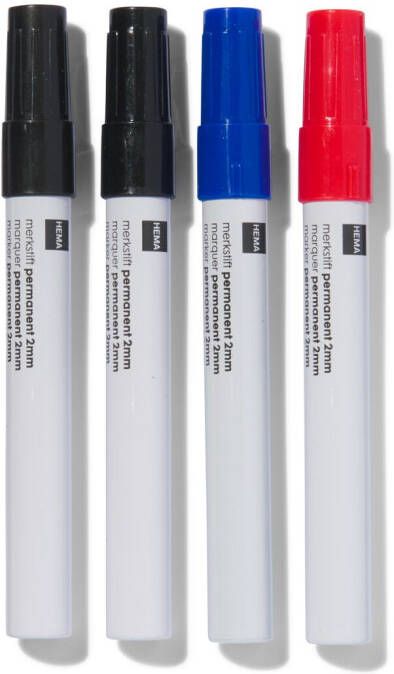 HEMA Merkstiften Permanent Zwart blauw rood 4 Stuks