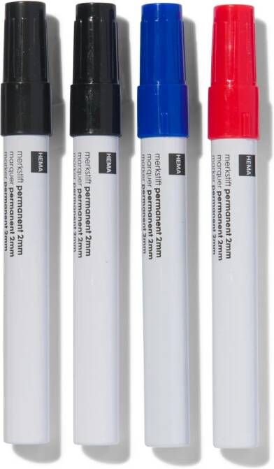 HEMA Merkstiften Permanent Zwart blauw rood 4 Stuks