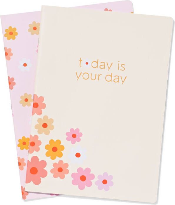 HEMA Schrift A4 Ruiten 10x10mm Bloemen 2 Stuks
