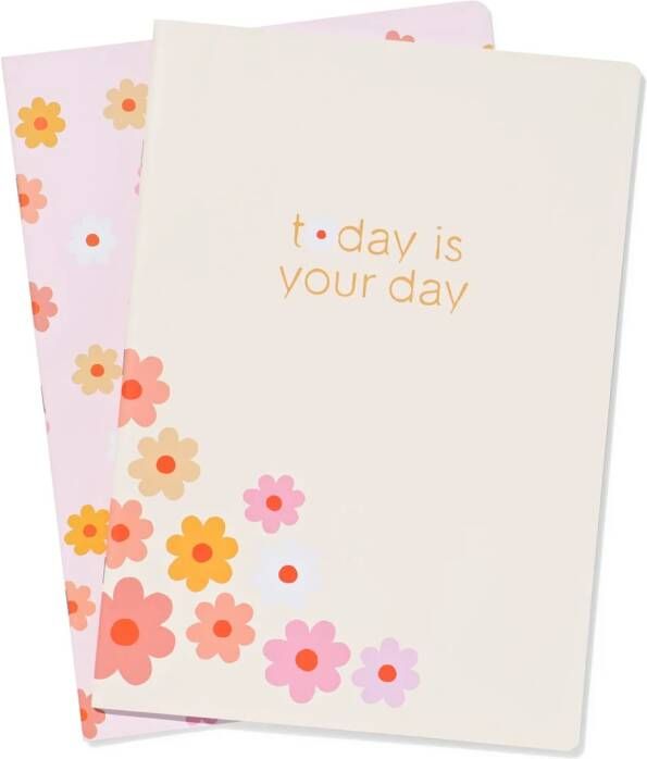 HEMA Schrift A4 Ruiten 10x10mm Bloemen 2 Stuks