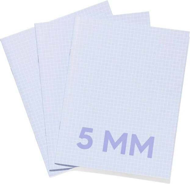 HEMA Schriften Blauw A5 Geruit 5mm 3 Stuks