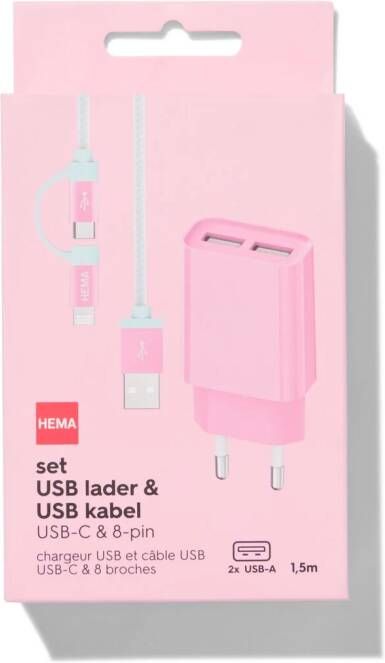 HEMA Set USB Oplader + Laadkabel USB Naar USB-C En 8-pin