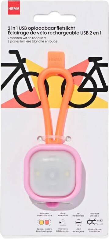 HEMA USB Fietslampje Voor- En Achter Roze