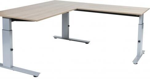 Schaffenburg Avitus aanbouwtafel hoogte verstelbaar dmv slinger (62-85cm) met 120x80 lindberg eiken 20mm melamine blad en aluminium (RAL9006) T-poot