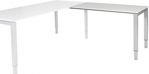 Schaffenburg Domino aanbouwtafel hoogte instelbaar (62-85cm) met 120x60cm'zwevend'licht grijs 20mm blad en aluminium (RAL9006) N-poot frame