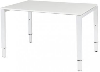 Schaffenburg Domino bureau hoogte instelbaar (62-85cm) met 120x80cm'zwevend'licht grijs 20mm blad en wit (RAL9010) N-poot frame