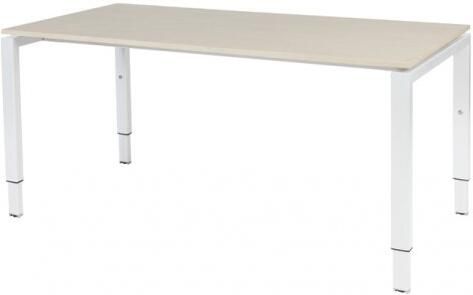 Schaffenburg Domino bureau hoogte instelbaar (62-85cm) met 160x80cm'zwevend'lindberg eiken 20mm blad en wit (RAL9010) N-poot frame
