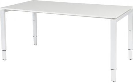 Schaffenburg Domino bureau hoogte instelbaar (62-85cm) met 160x90cm'zwevend'krijtwit 20mm blad en wit (RAL9010) N-poot frame