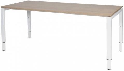 Schaffenburg Domino bureau hoogte instelbaar (62-85cm) met 180x80cm'zwevend'kersen licht 20mm blad en wit (RAL9010) N-poot frame