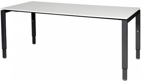 Schaffenburg Domino bureau hoogte instelbaar (62-85cm) met 180x90cm'zwevend'krijtwit 20mm blad en zwart (RAL9011) N-poot frame