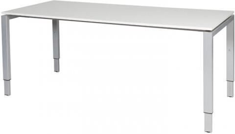 Schaffenburg Domino bureau hoogte instelbaar (62-85cm) met 180x90cm'zwevend'krijtwit 20mm blad en aluminium (RAL9006) N-poot frame