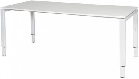 Schaffenburg Domino bureau hoogte instelbaar (62-85cm) met 180x90cm'zwevend'licht grijs 20mm blad en wit (RAL9010) N-poot frame