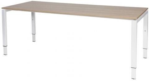 Schaffenburg Domino bureau hoogte instelbaar (62-85cm) met 200x80cm'zwevend'kersen licht 20mm blad en wit (RAL9010) N-poot frame