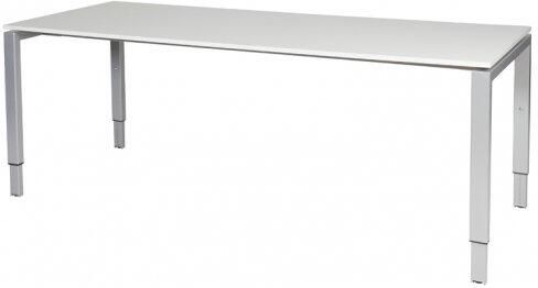Schaffenburg Domino bureau hoogte instelbaar (62-85cm) met 200x80cm'zwevend'licht grijs 20mm blad en aluminium (RAL9006) N-poot frame