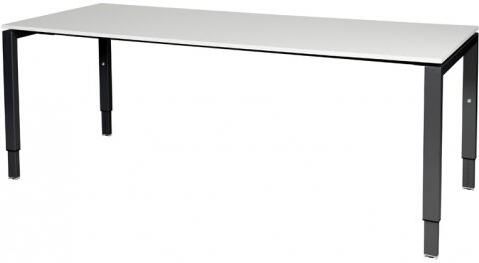 Schaffenburg Domino bureau hoogte instelbaar (62-85cm) met 200x80cm'zwevend'krijtwit 20mm blad en zwart (RAL9011) N-poot frame