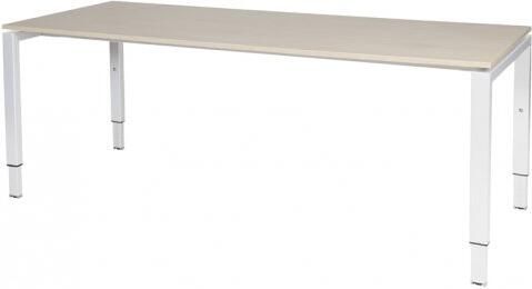 Schaffenburg Domino bureau hoogte instelbaar (62-85cm) met 200x80cm'zwevend'lindberg eiken 20mm blad en wit (RAL9010) N-poot frame